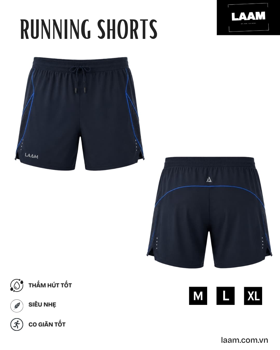Quần short chạy bộ Piping Navy