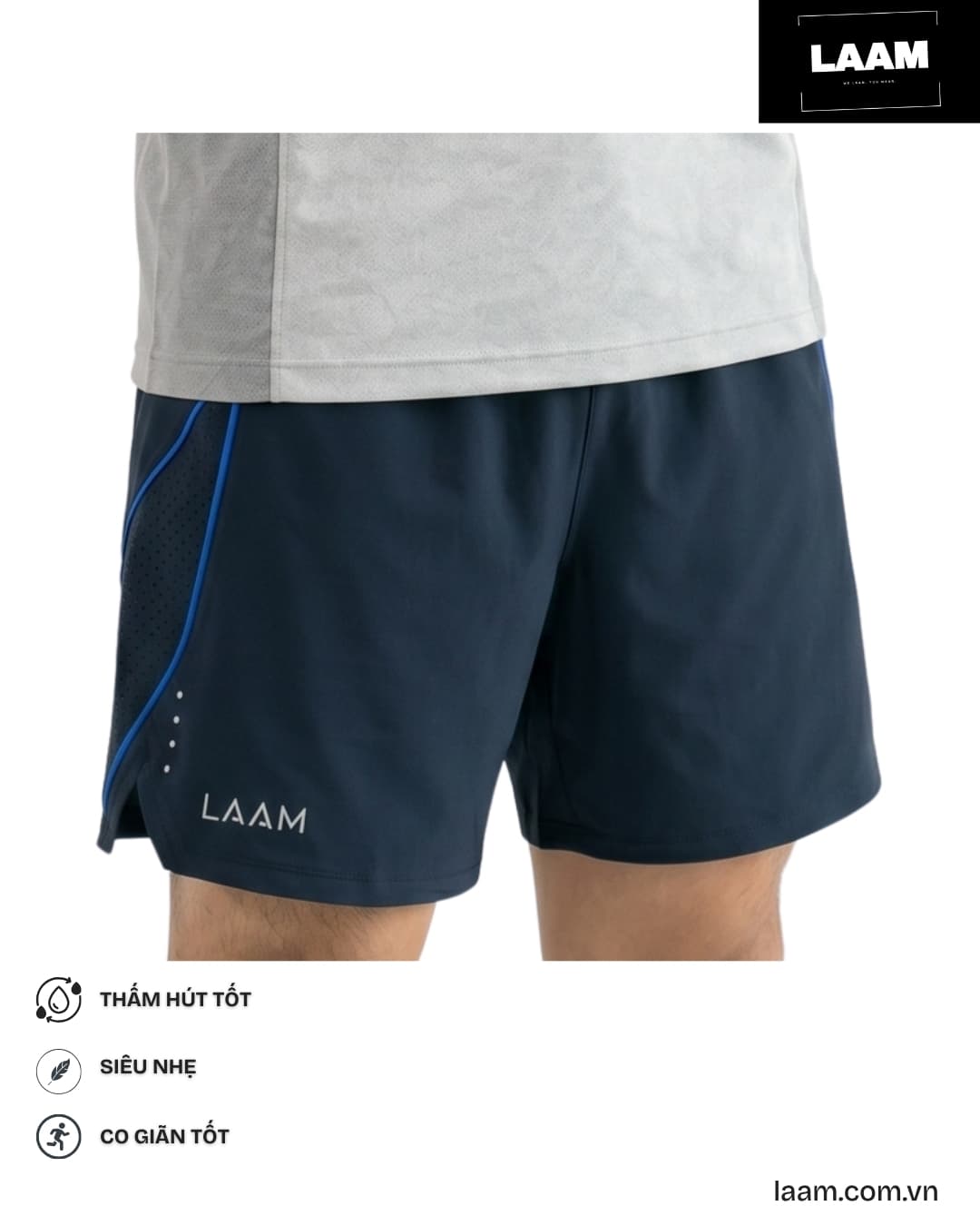 Quần short chạy bộ Piping Navy — view 3