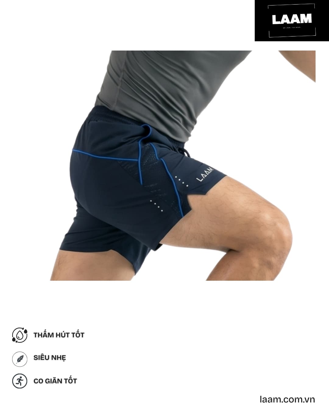Quần short chạy bộ Piping Navy — view 4