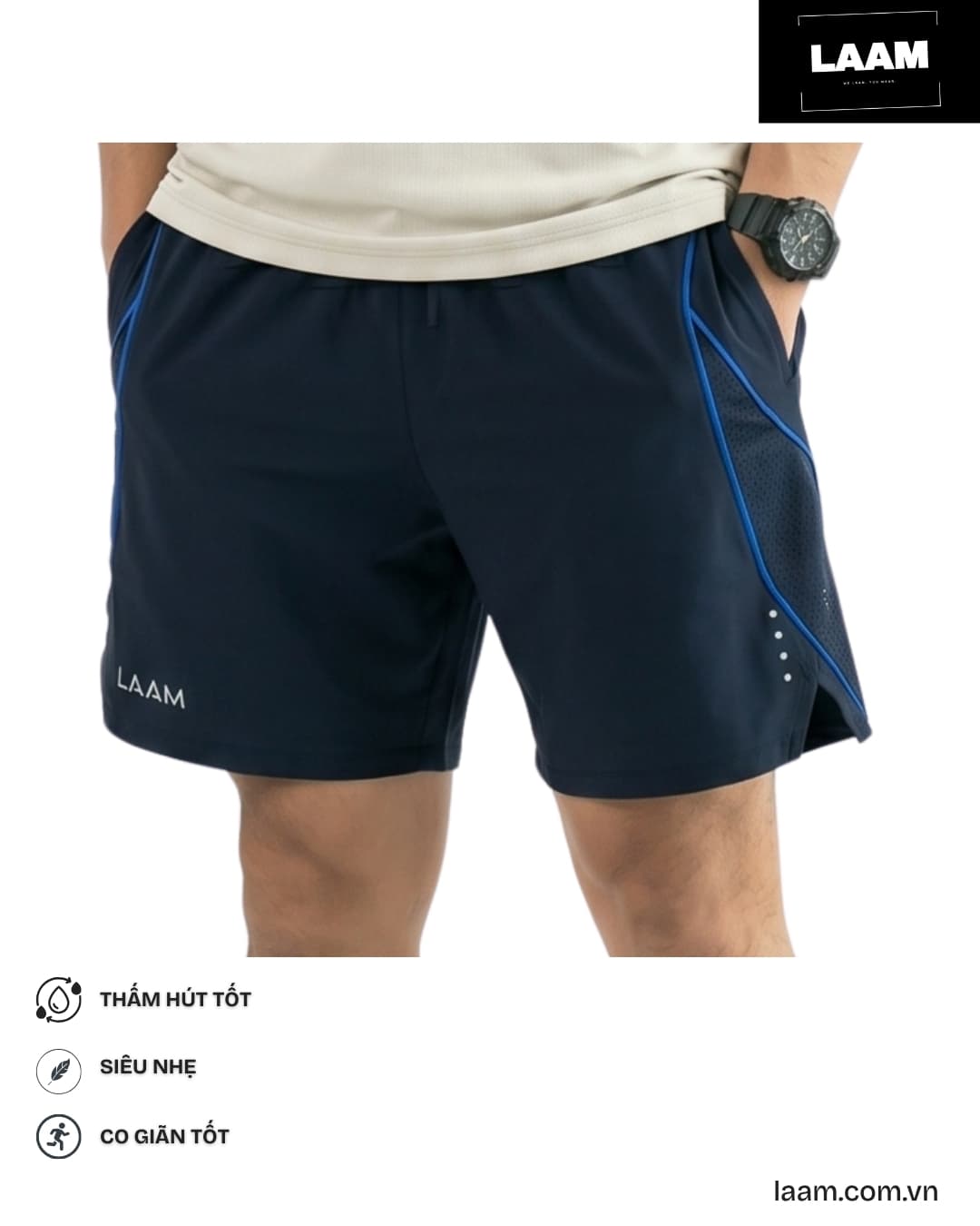Quần short chạy bộ Piping Navy — view 5