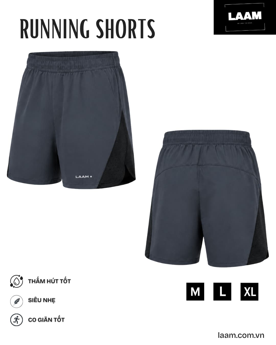 Quần short chạy bộ Mesh Charcoal