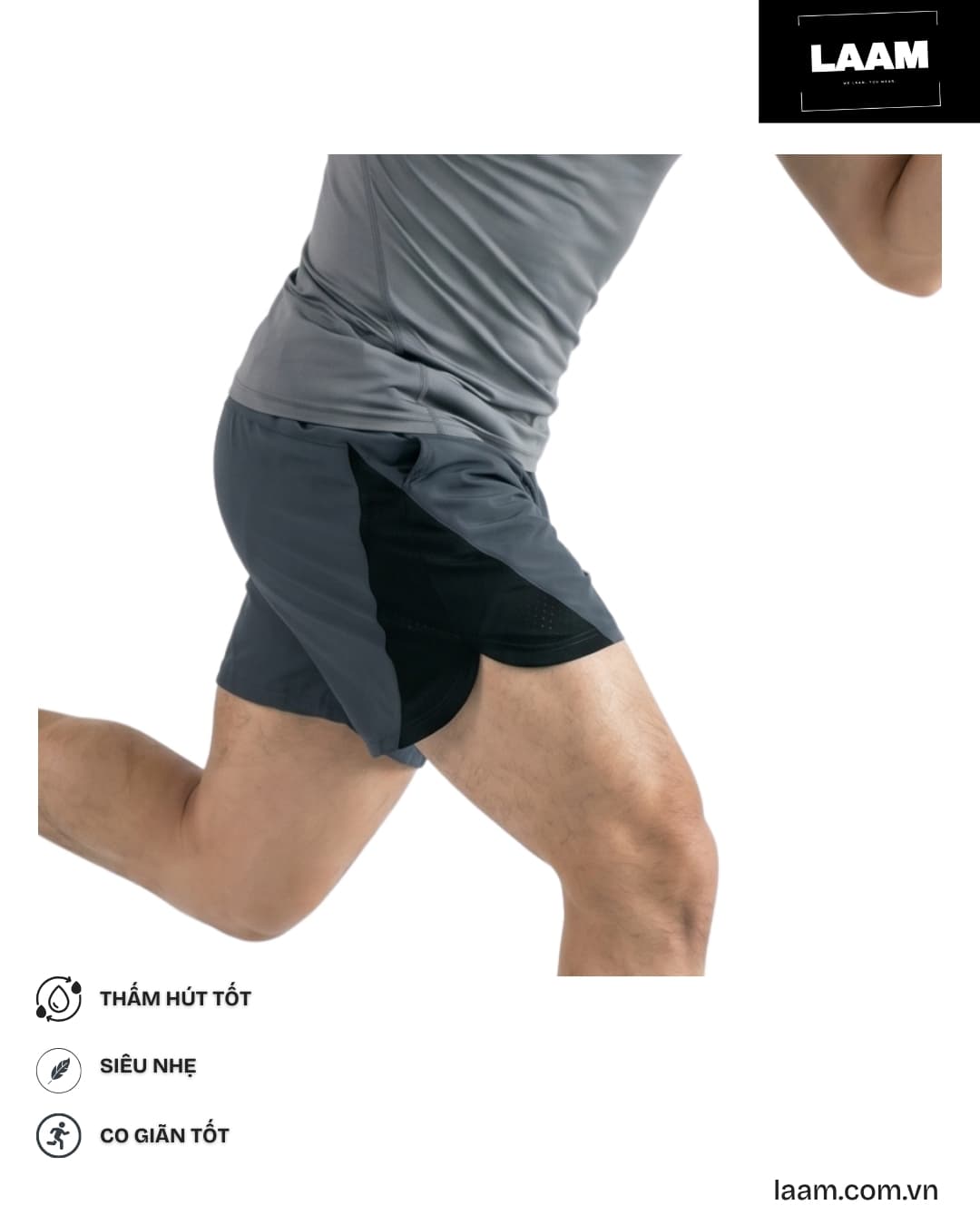 Quần short chạy bộ Mesh Charcoal — view 2
