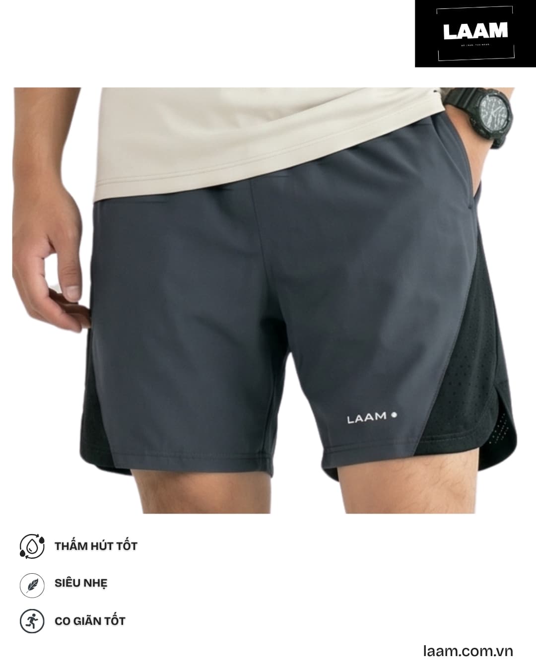 Quần short chạy bộ Mesh Charcoal — view 3