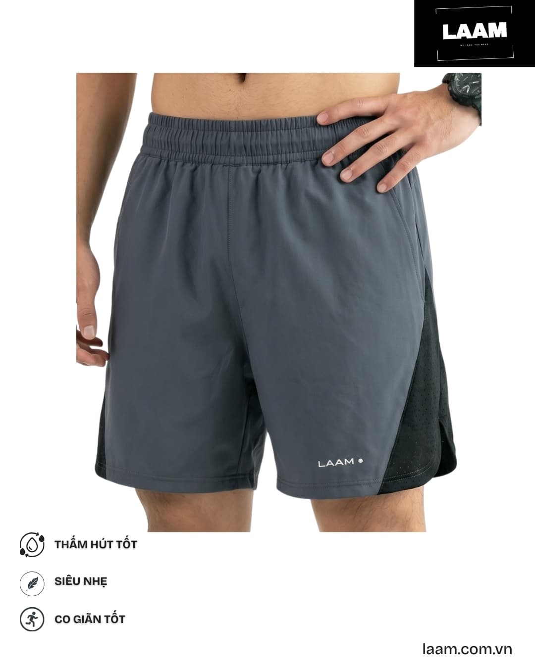 Quần short chạy bộ Mesh Charcoal — view 4
