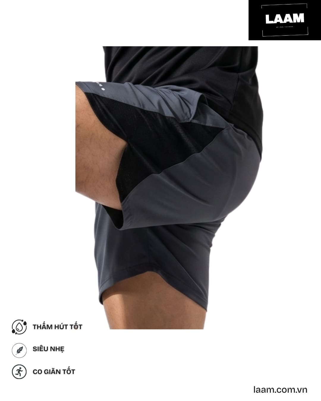 Quần short chạy bộ Mesh Charcoal — view 5