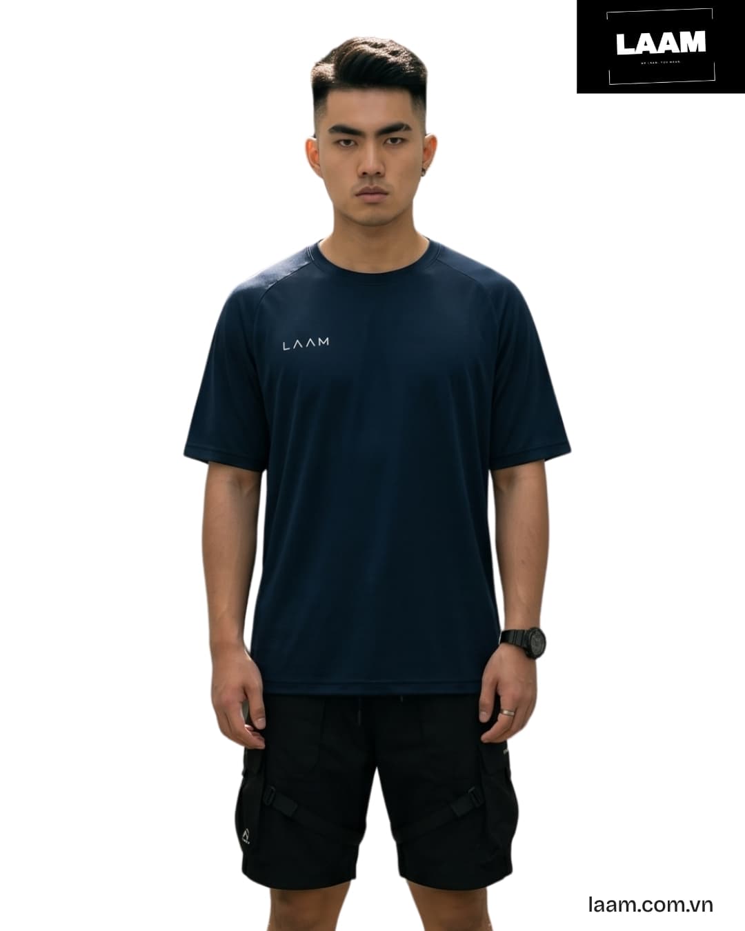 Áo thun chạy bộ Raglan Navy — view 3