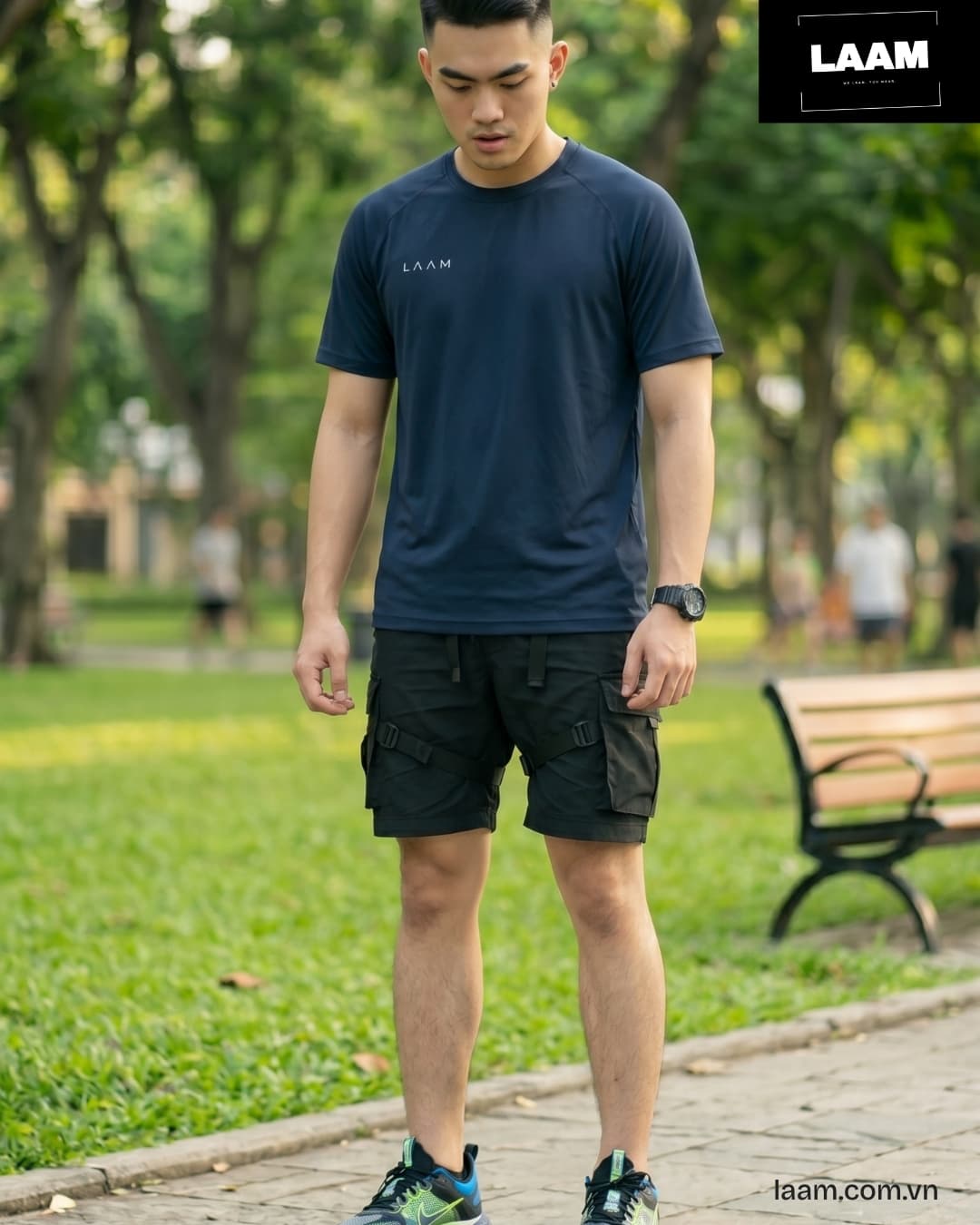 Áo thun chạy bộ Raglan Navy — view 4