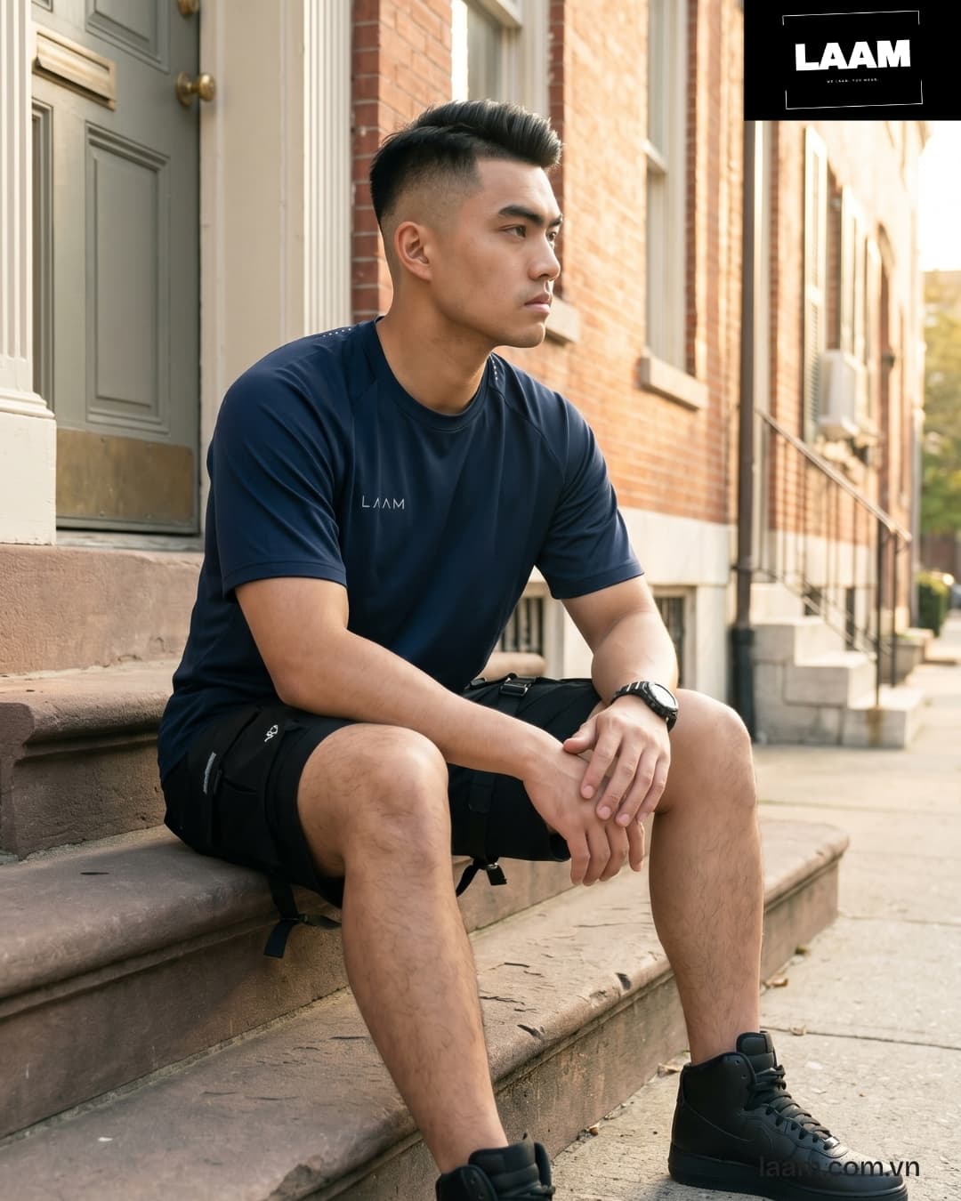 Áo thun chạy bộ Raglan Navy — view 5